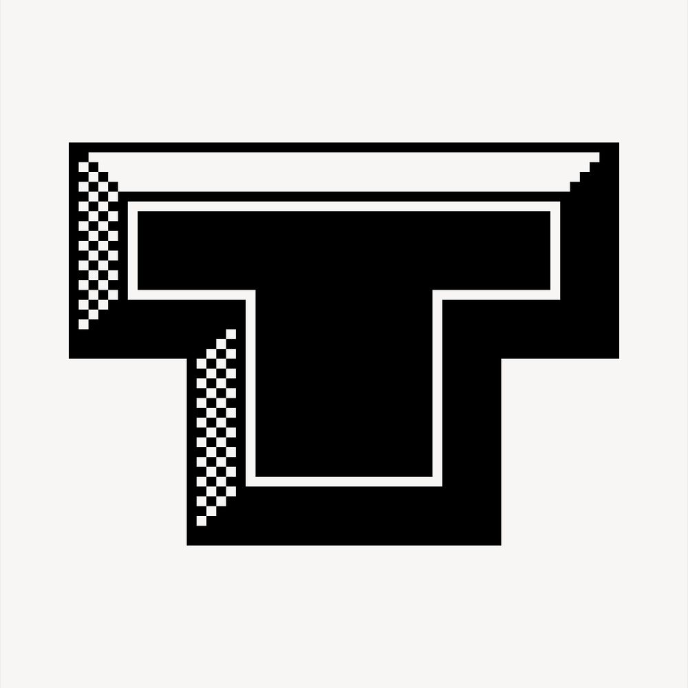 T letter clipart, 8-bit font illustration vector. Free public domain CC0 image.