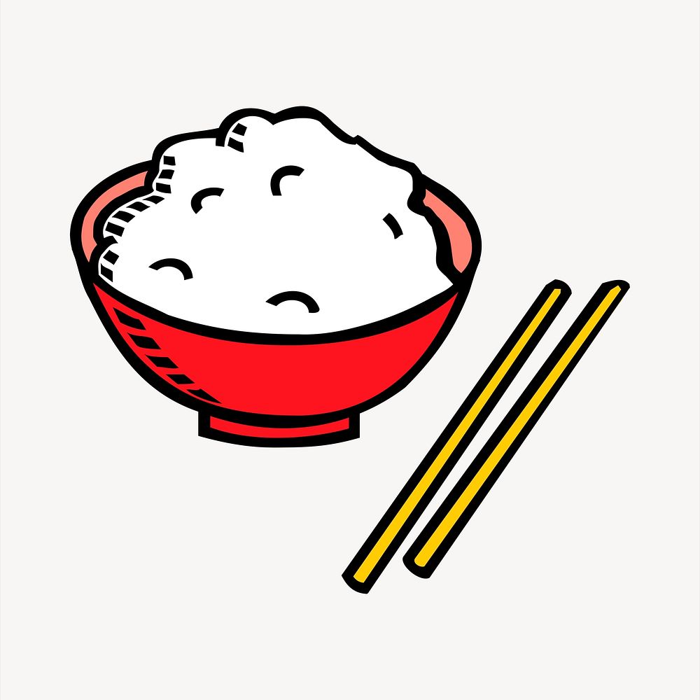 Rice bowl clipart, Asian food illustration vector. 