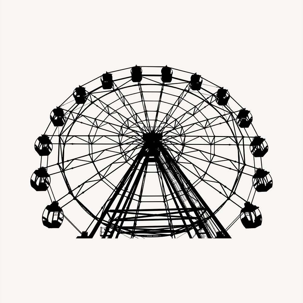Ferris wheel silhouette clipart, amusement park illustration vector. Free public domain CC0 image.