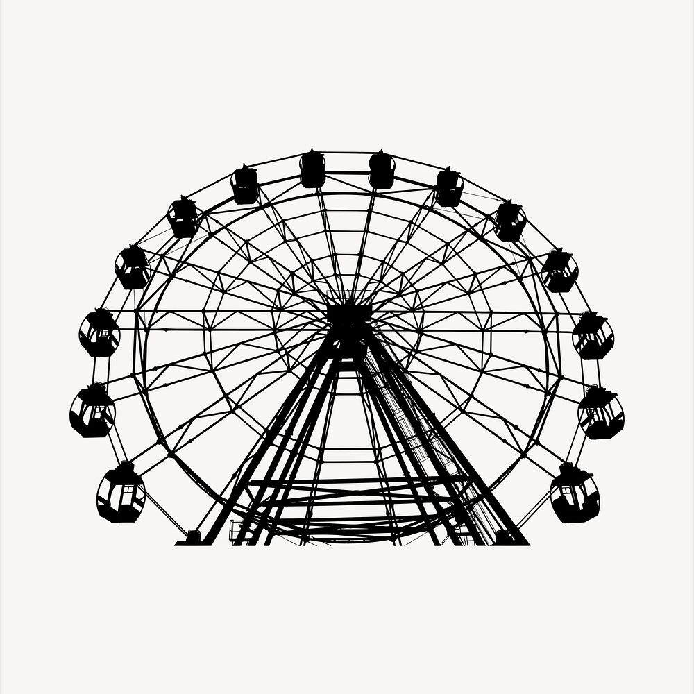 Ferris wheel silhouette clipart, amusement park illustration psd. Free public domain CC0 image.