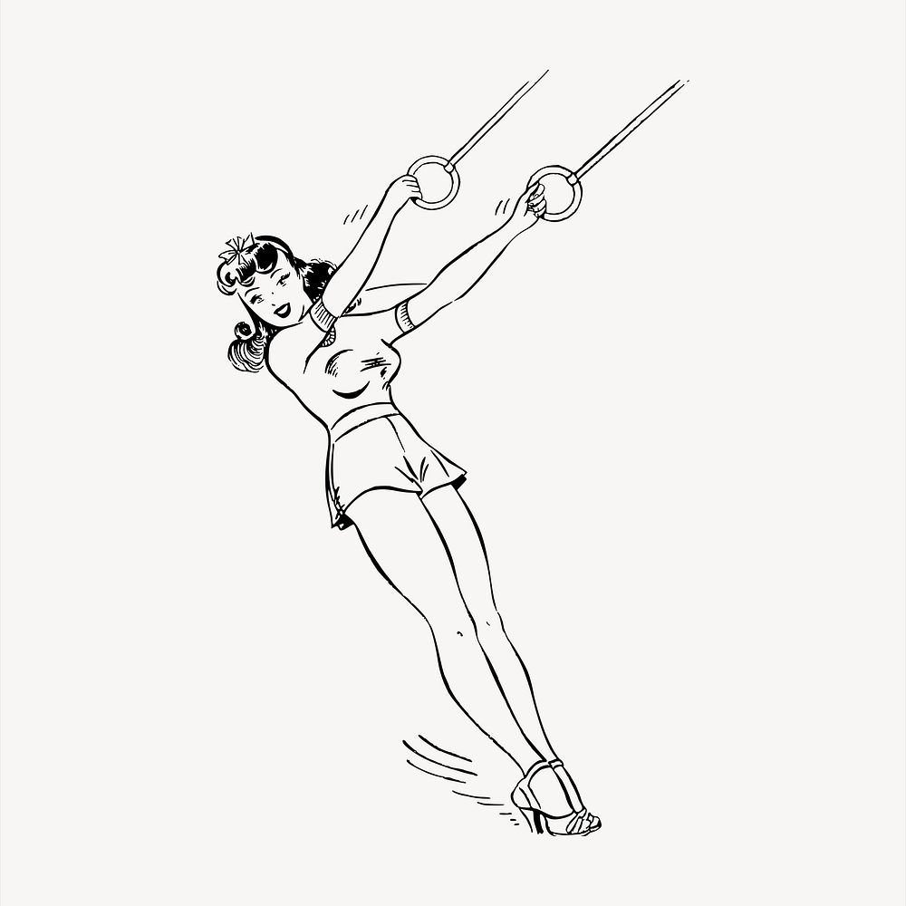 Female gymnast, cartoon character illustration. Free public domain CC0 image.
