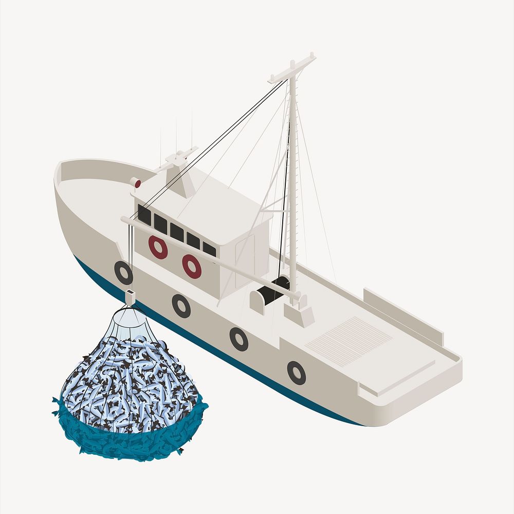 Fishing boat clipart, transportation illustration vector. Free public domain CC0 image.