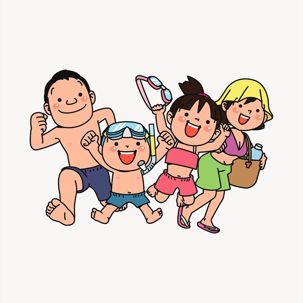 Happy family, cartoon character illustration. Free public domain CC0 image.