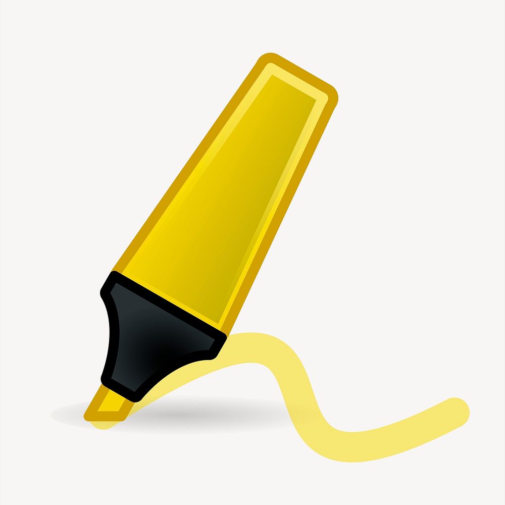 Yellow highlighter pen clipart, stationery illustration psd. Free public domain CC0 image.