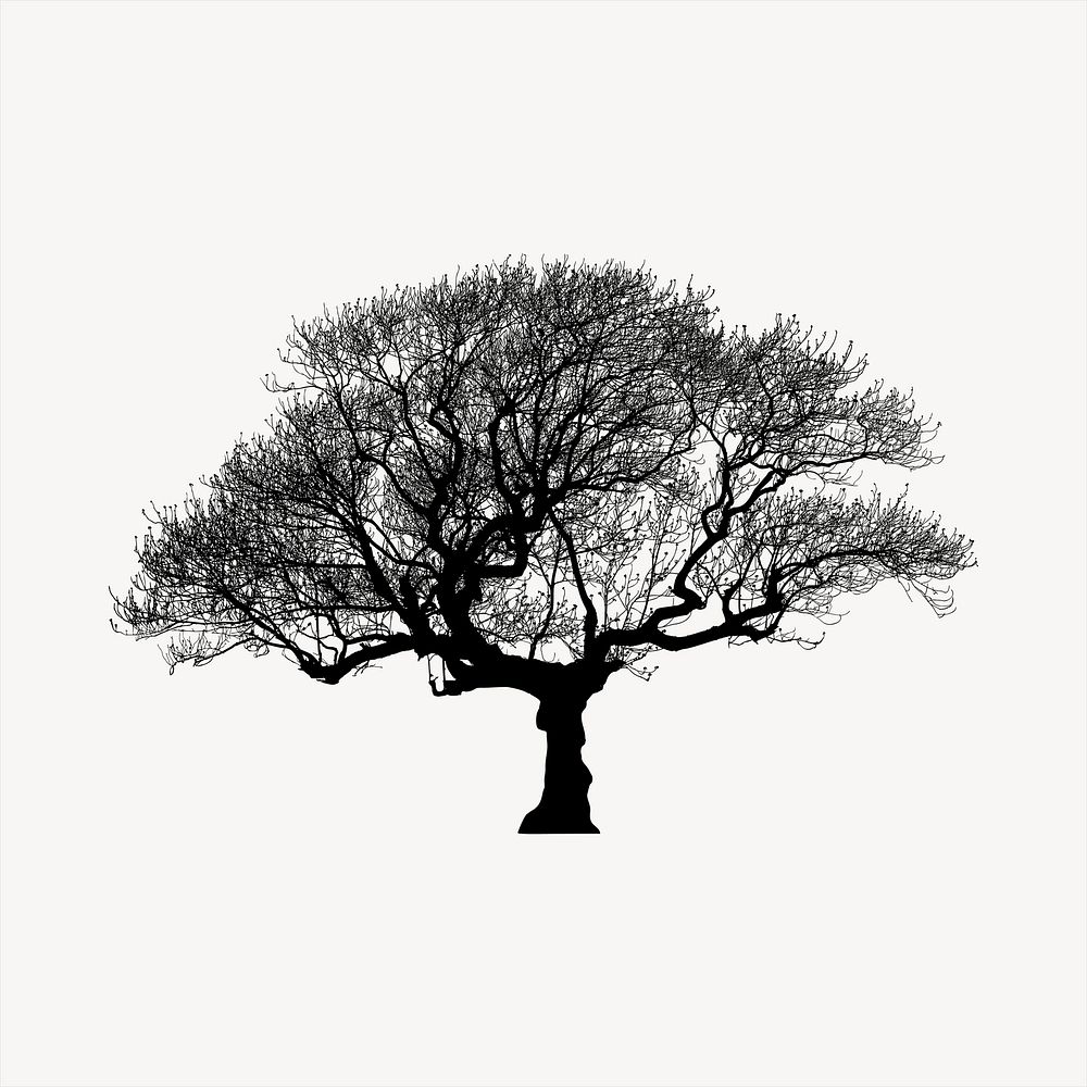 Silhouette big tree clipart, nature illustration psd. Free public domain CC0 image.