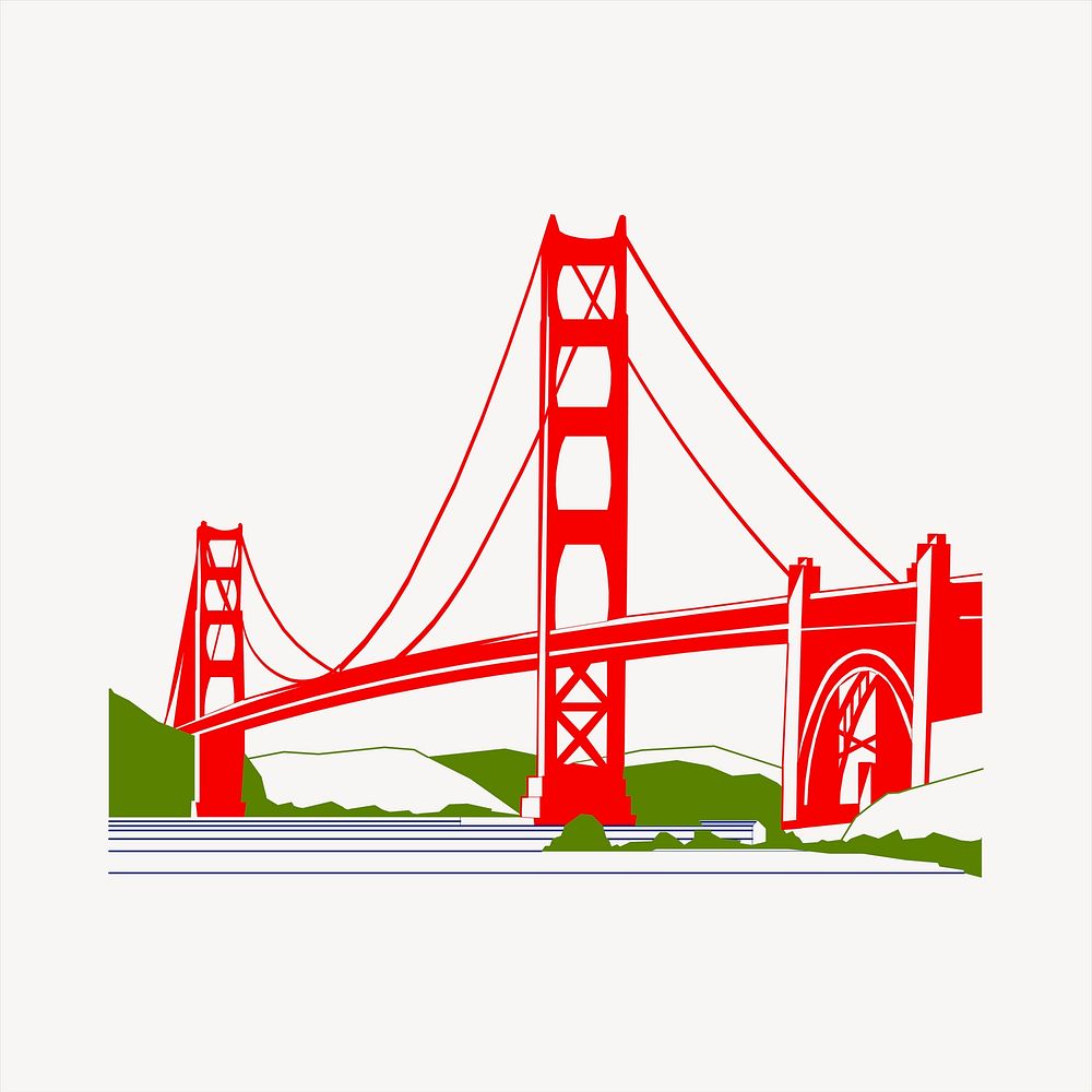 Golden gate bridge, USA famous landmark illustration. Free public domain CC0 image.