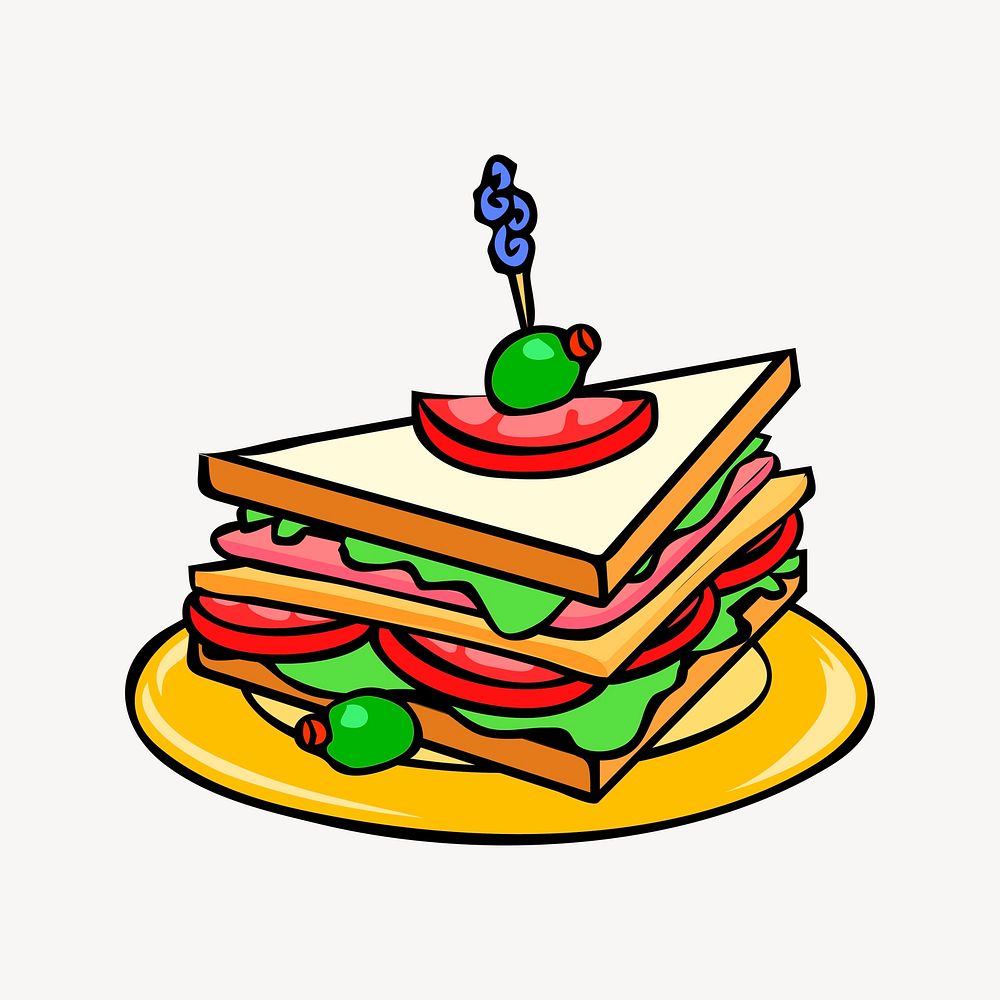 Club sandwich clipart, food illustration vector. Free public domain CC0 image.