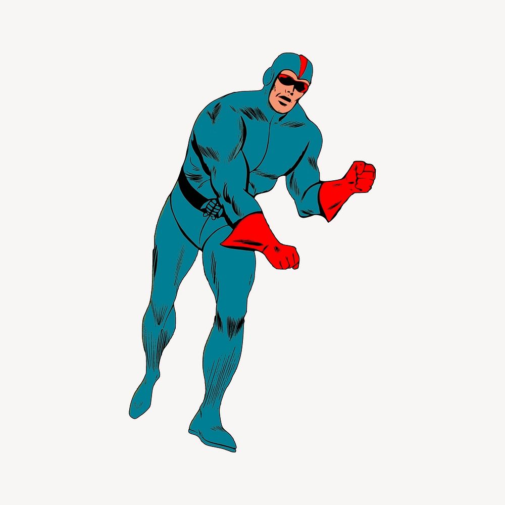 Blue superhero clipart, comic character illustration vector. Free public domain CC0 image.