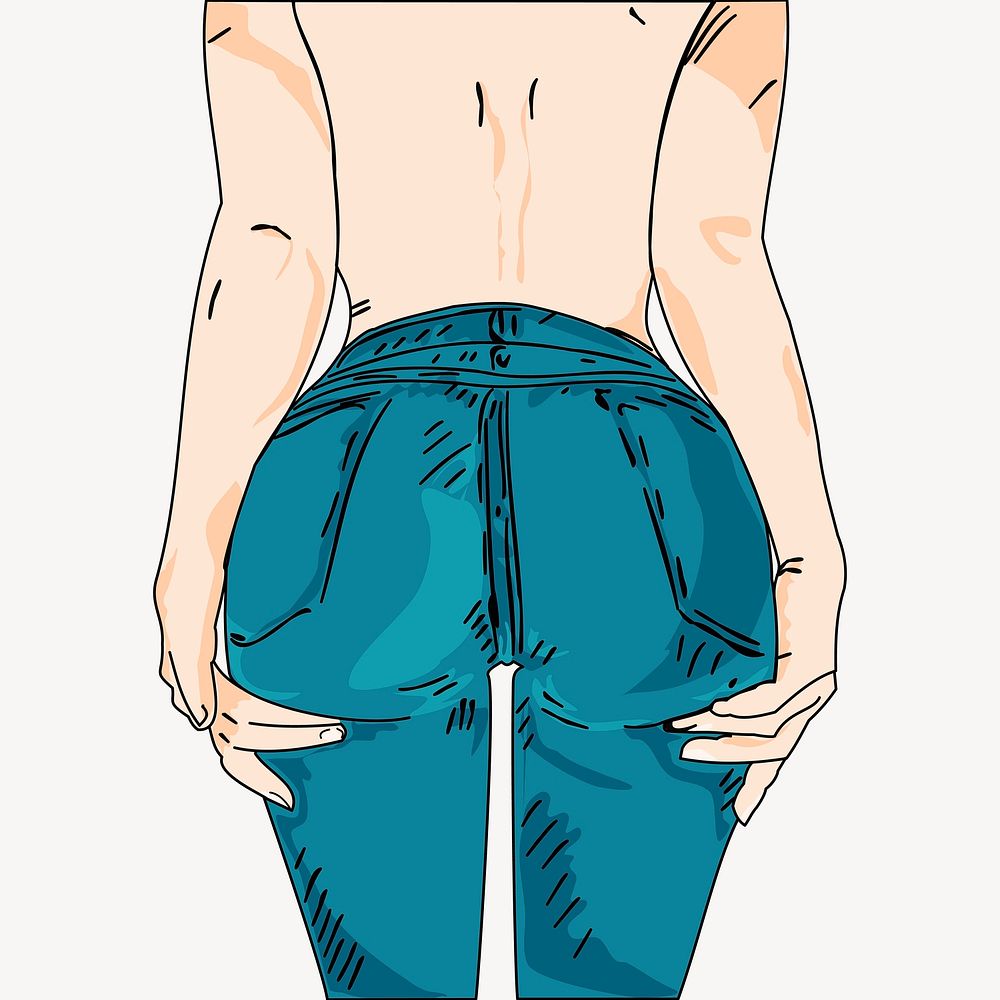 Woman in jeans, rear view illustration. Free public domain CC0 image.