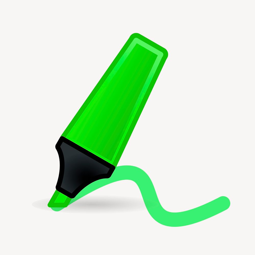 Green highlighter pen illustration. Free public domain CC0 image.