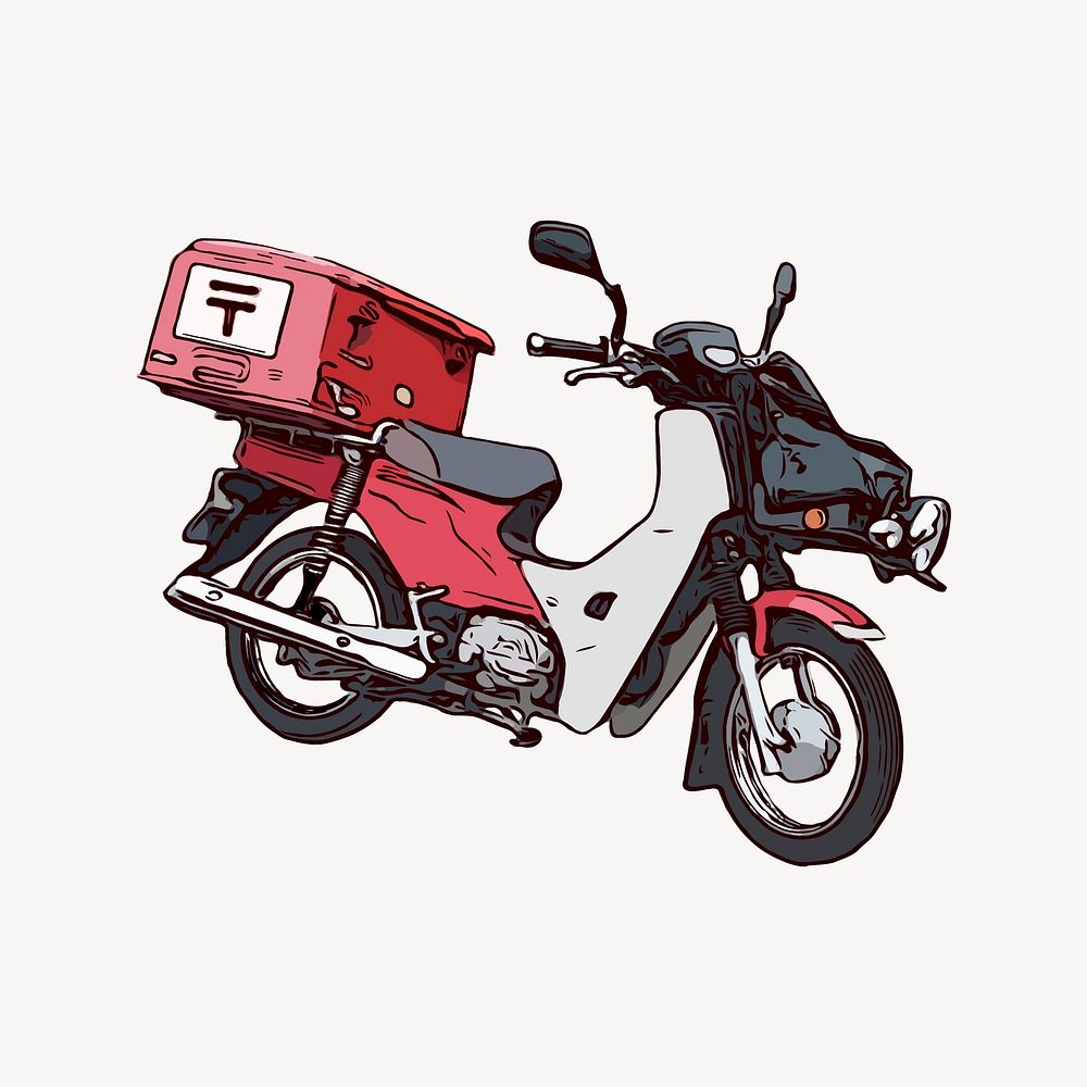 Red motorcycle clipart, food delivery illustration vector. Free public domain CC0 image.