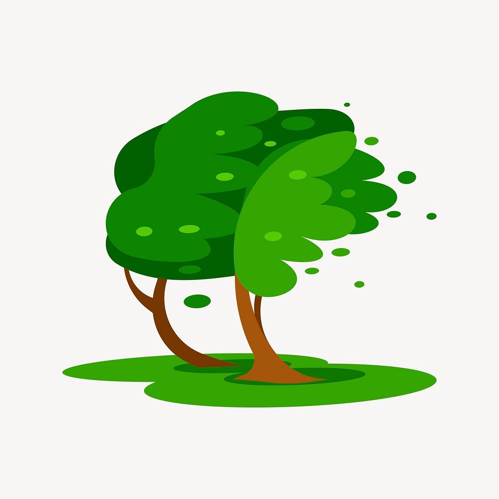 Windy tree clipart, nature illustration vector. Free public domain CC0 image.