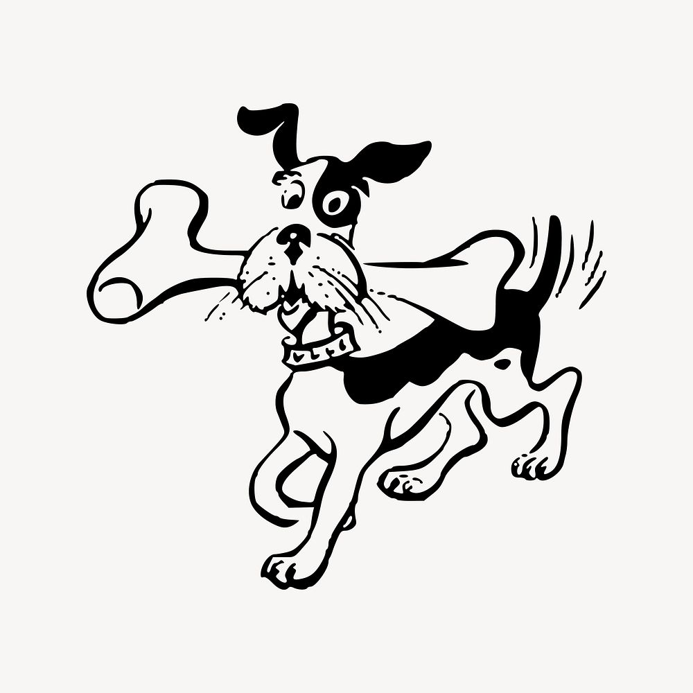 Dog with bone clipart, animal illustration vector. Free public domain CC0 image.