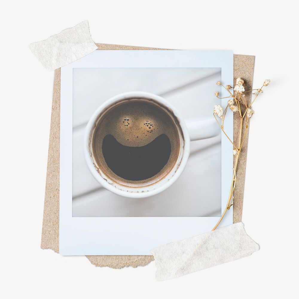Coffee instant film frame, aesthetic flower design