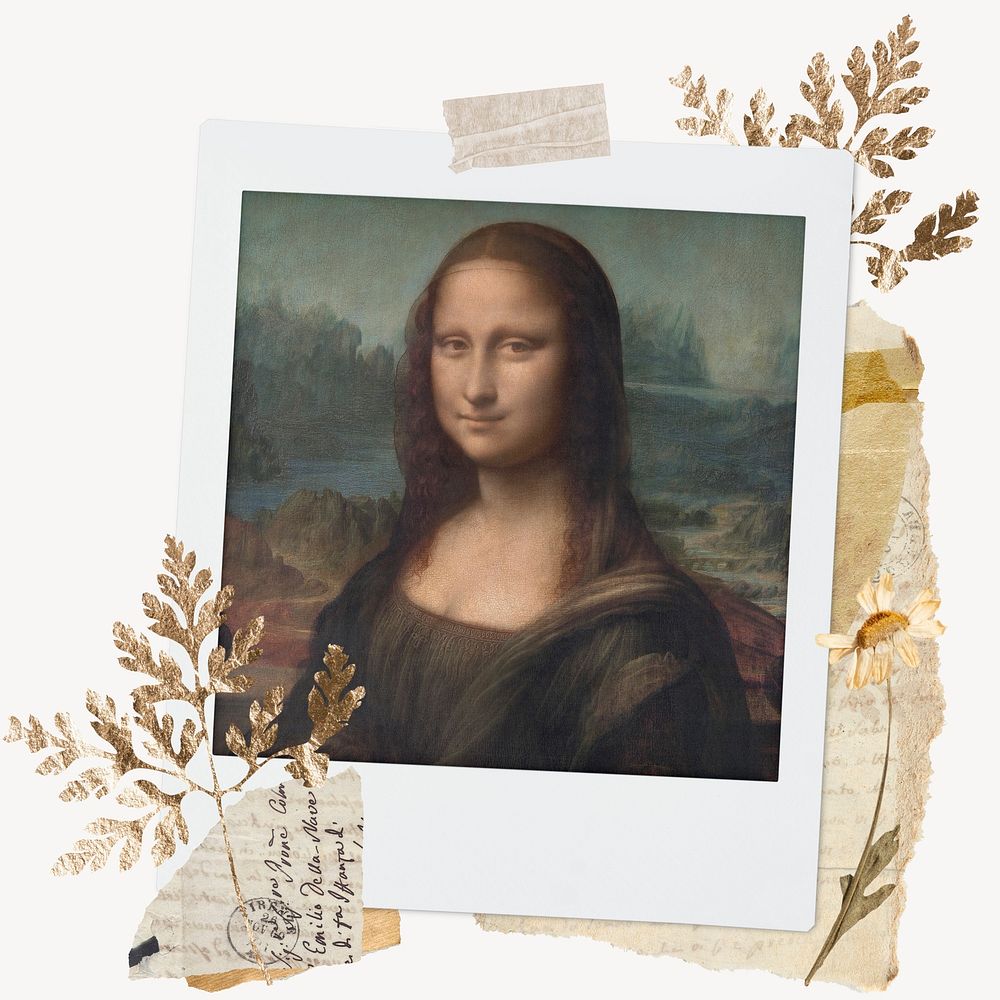 Mona Lisa instant photo mockup, autumn aesthetic design, remixed by rawpixel
