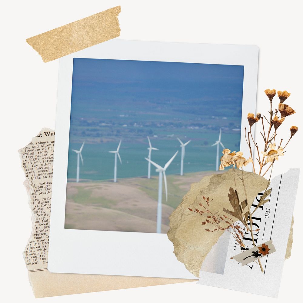 Wind turbine instant film frame, aesthetic flower design