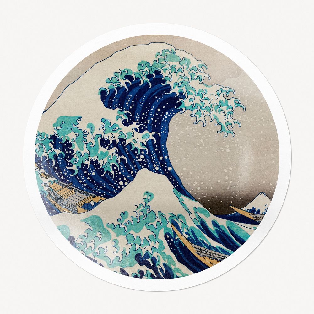 The Great Wave off Kanagawa badge, famous painting, remixed by rawpixel