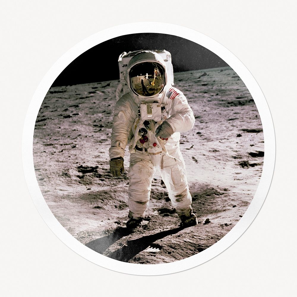 Walking astronaut badge, space isolated image