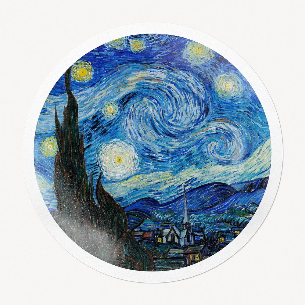 The Starry Night badge, famous painting, remixed by rawpixel