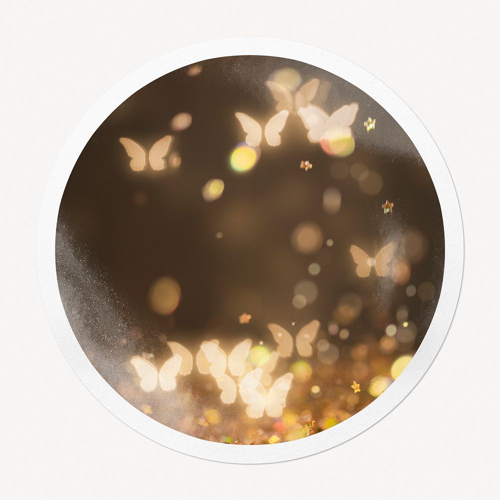 Butterfly bokeh badge, aesthetic lights isolated image