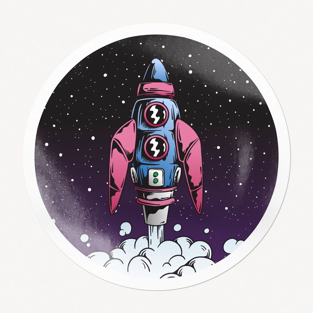 Space rocket badge, galaxy isolated image