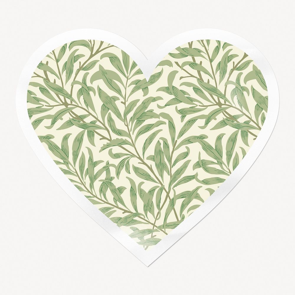 William Morris leaf pattern heart badge, famous painting, remixed by rawpixel