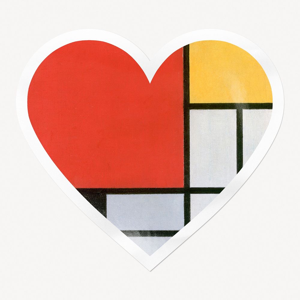 Piet Mondrian's abstract pattern heart badge,  famous artwork remixed by rawpixel