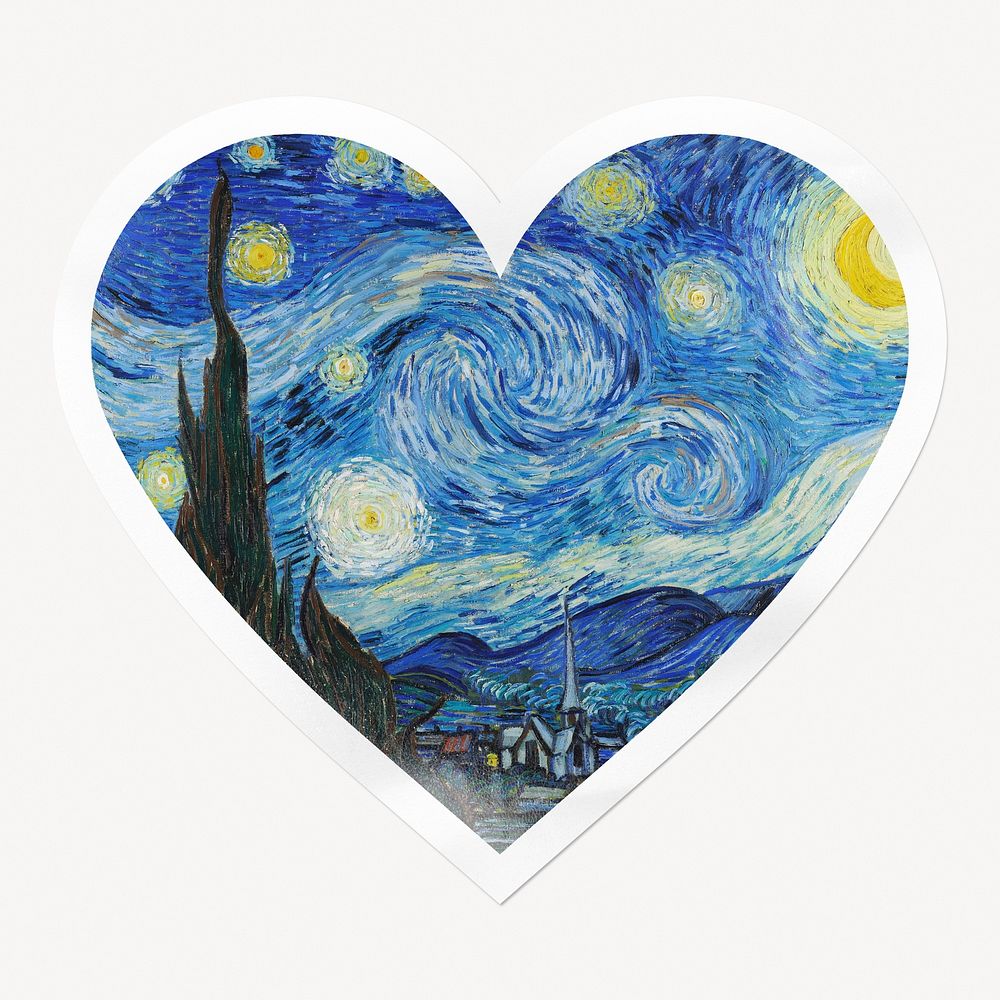 The Starry Night heart badge, famous painting, remixed by rawpixel