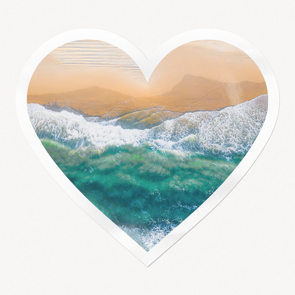 Beach wave heart badge, Summer aesthetic isolated image