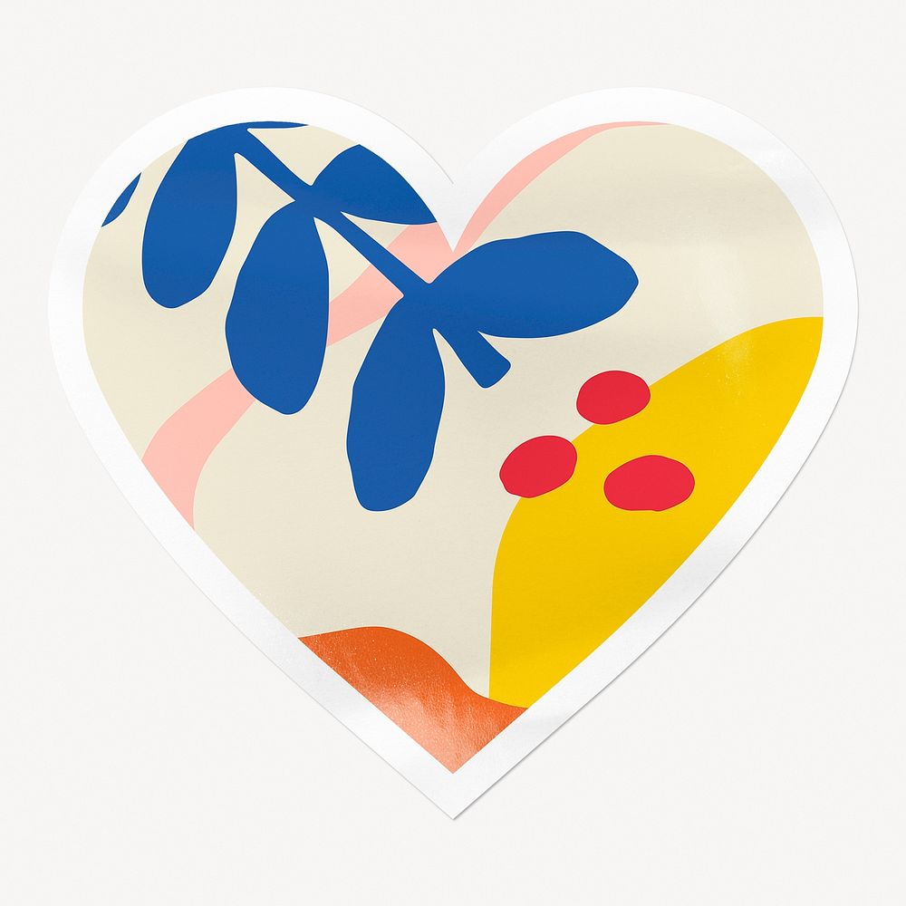 Aesthetic botanical memphis heart badge, tropical pattern