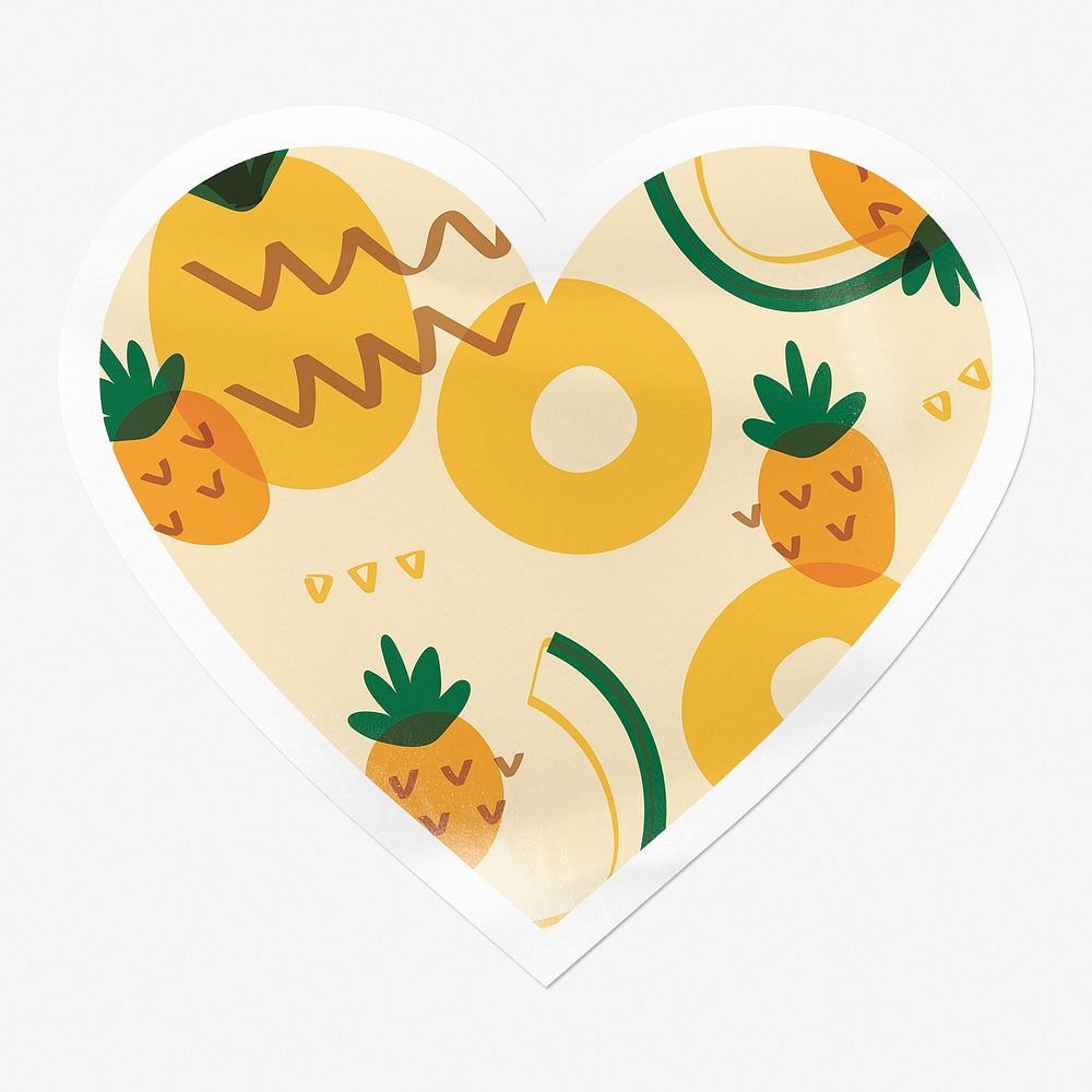 Tropical pineapple pattern heart badge, cute fruit image