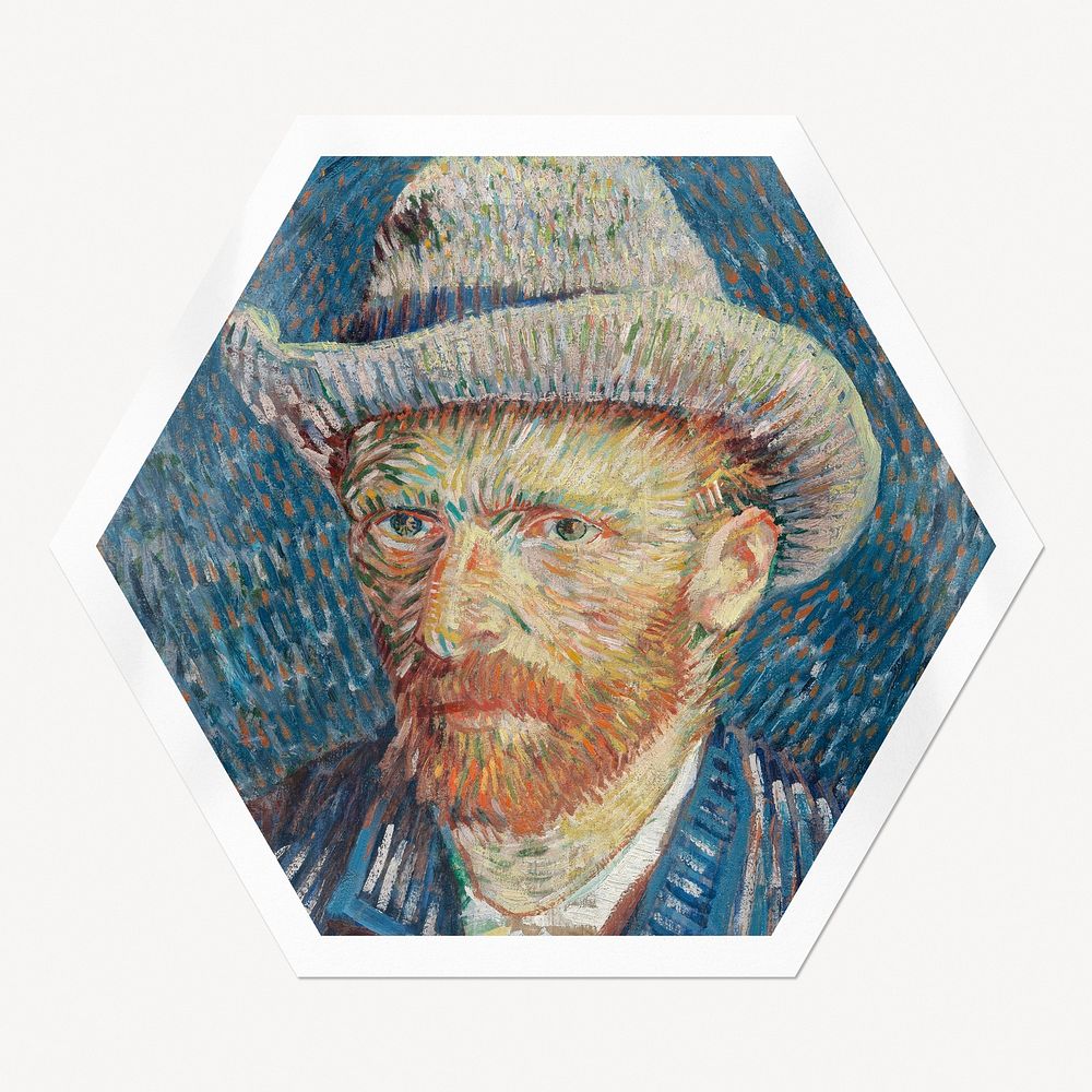 Van Gogh's Self-Portrait hexagon badge, famous painting remixed by rawpixel