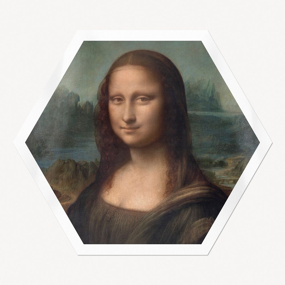 Mona Lisa hexagon badge, famous painting remixed by rawpixel