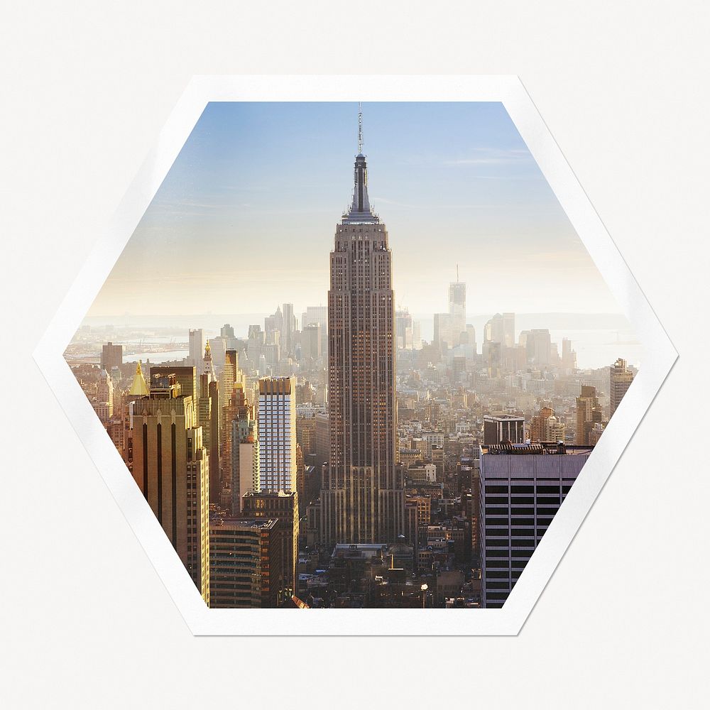 Aesthetic cityscape hexagon badge, New York City image