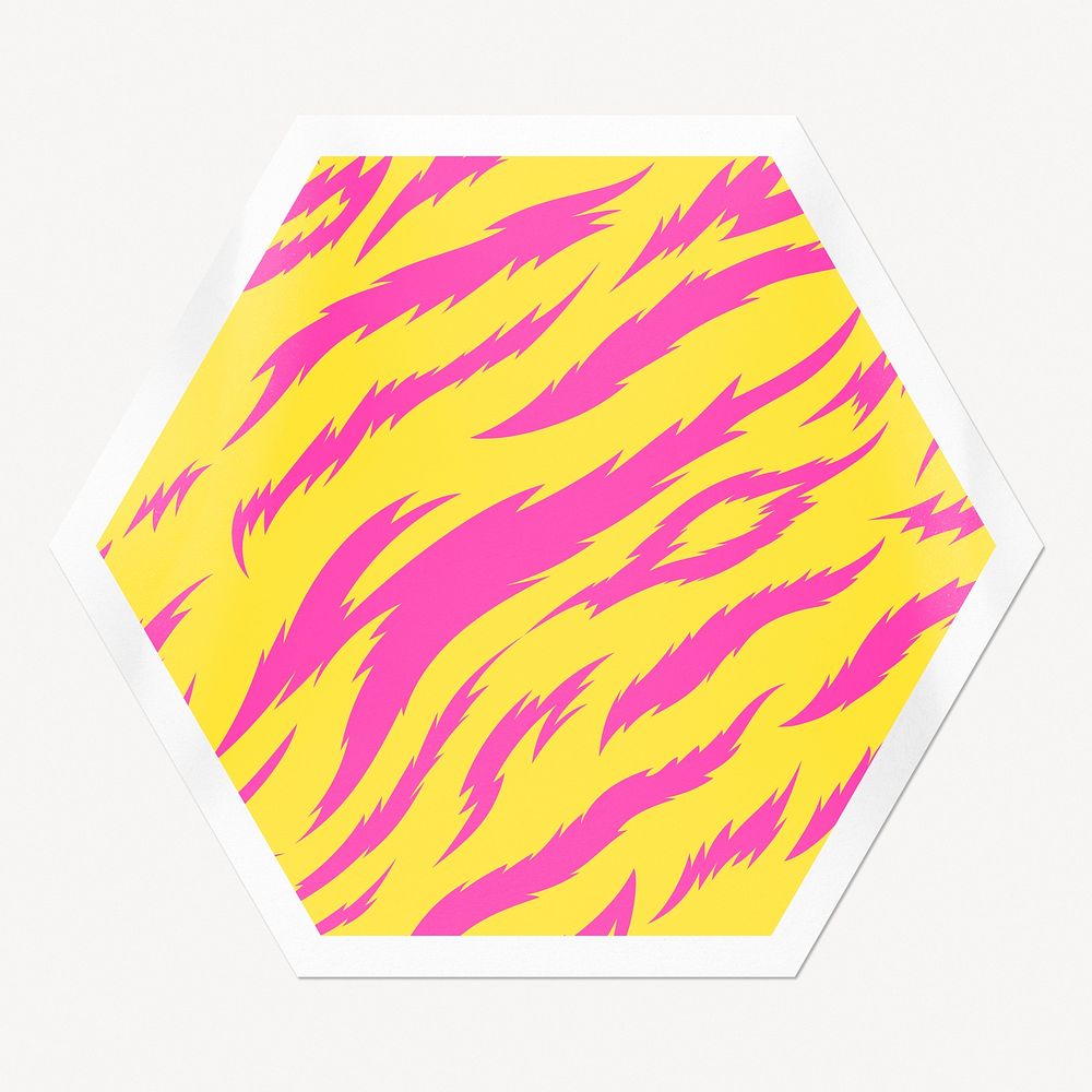 Tiger stripes pattern hexagon badge, pink animal prints image