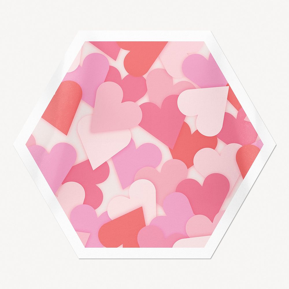 Pink heart pattern hexagon badge, Valentine's celebration image