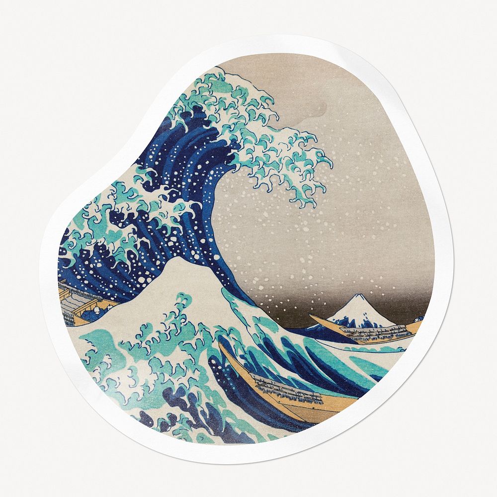 The Great Wave off Kanagawa badge, famous painting on abstract shape, remixed by rawpixel