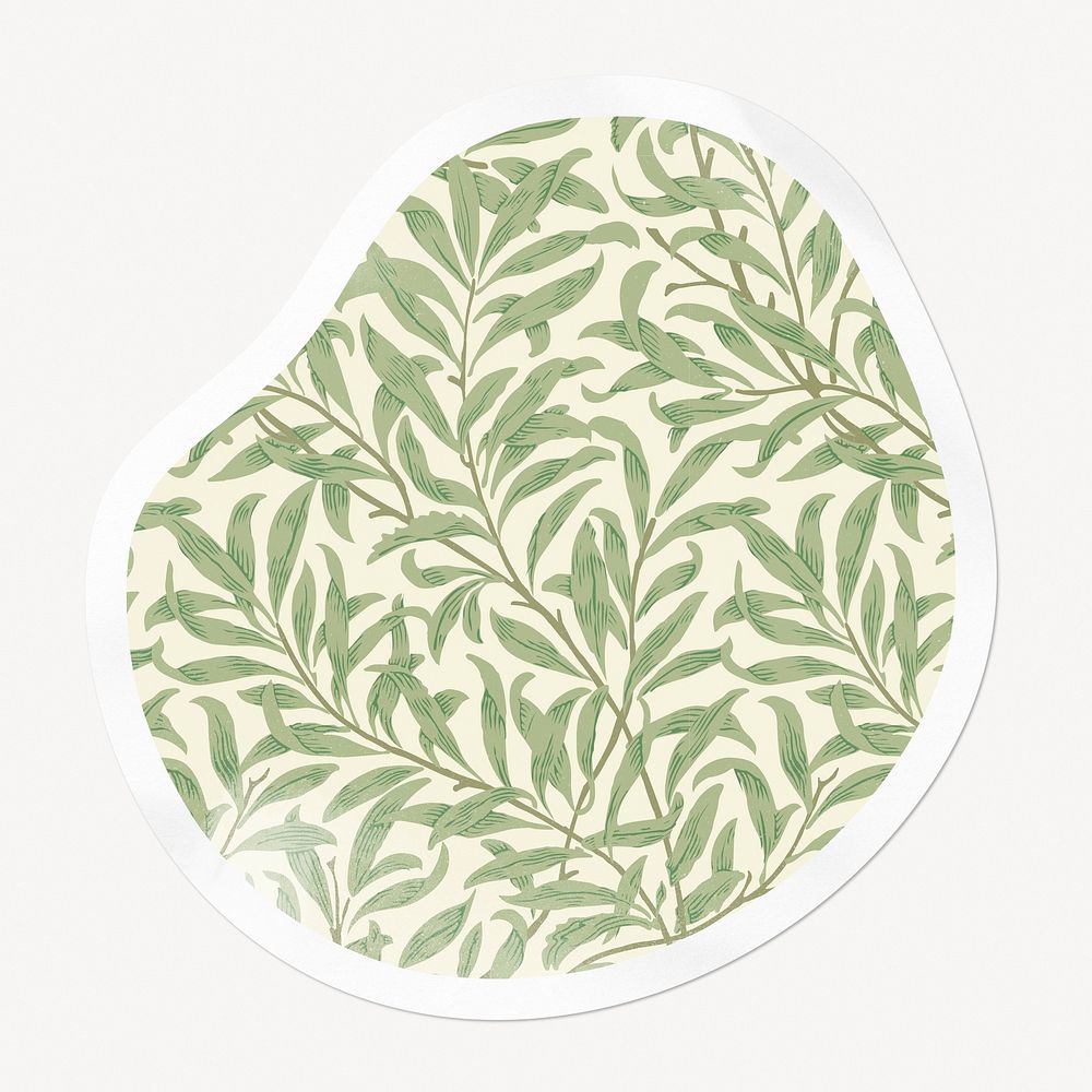 William Morris leaf pattern badge, famous painting on abstract shape, remixed by rawpixel