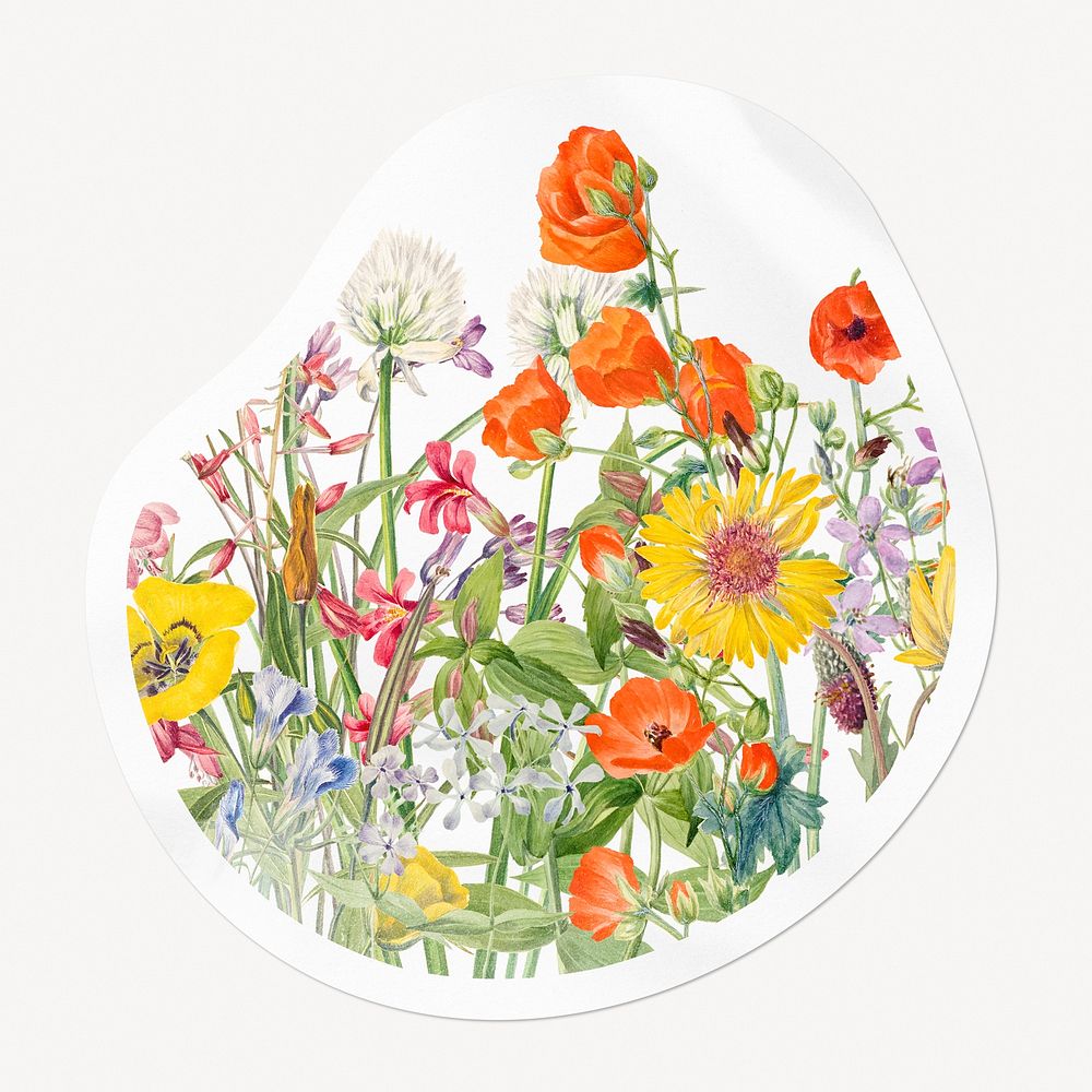 Flower field badge, abstract shape isolated image