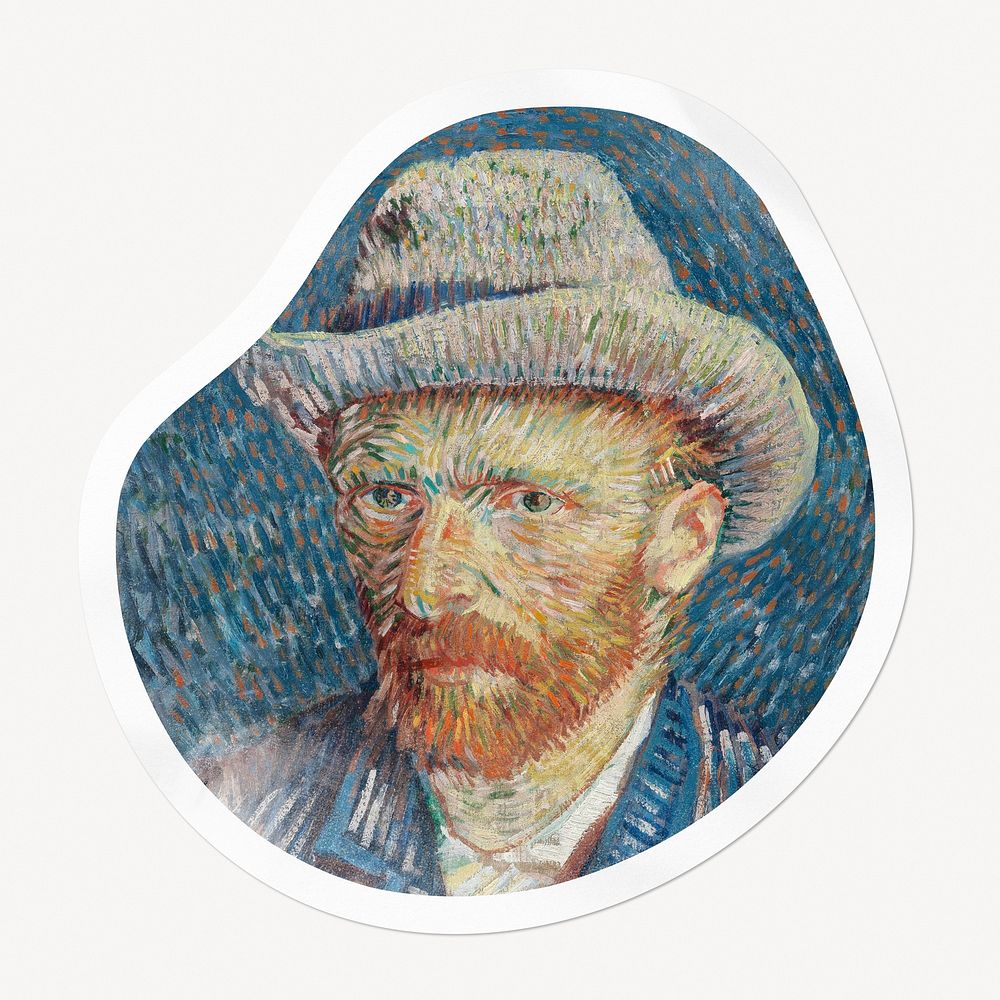 Van Gogh's Self-Portrait badge, famous painting on abstract shape, remixed by rawpixel