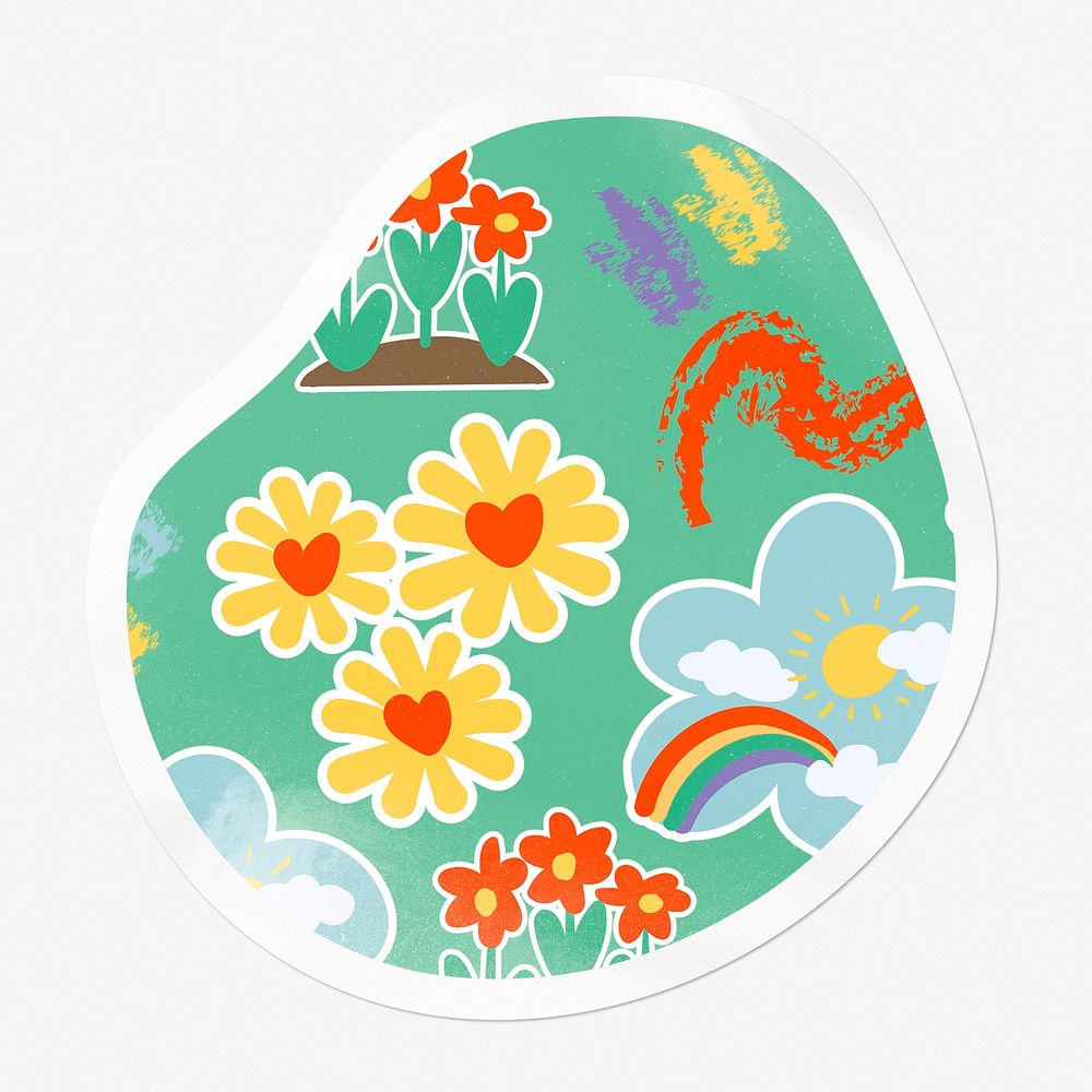 Cute flower pattern badge, abstract shape isolated image