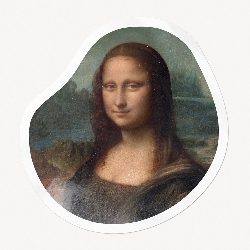 Mona Lisa badge, famous painting on abstract shape, remixed by rawpixel