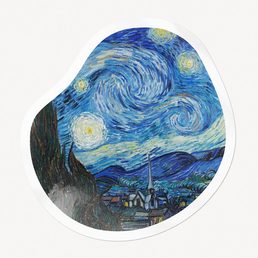 The Starry Night badge, famous painting on abstract shape, remixed by rawpixel