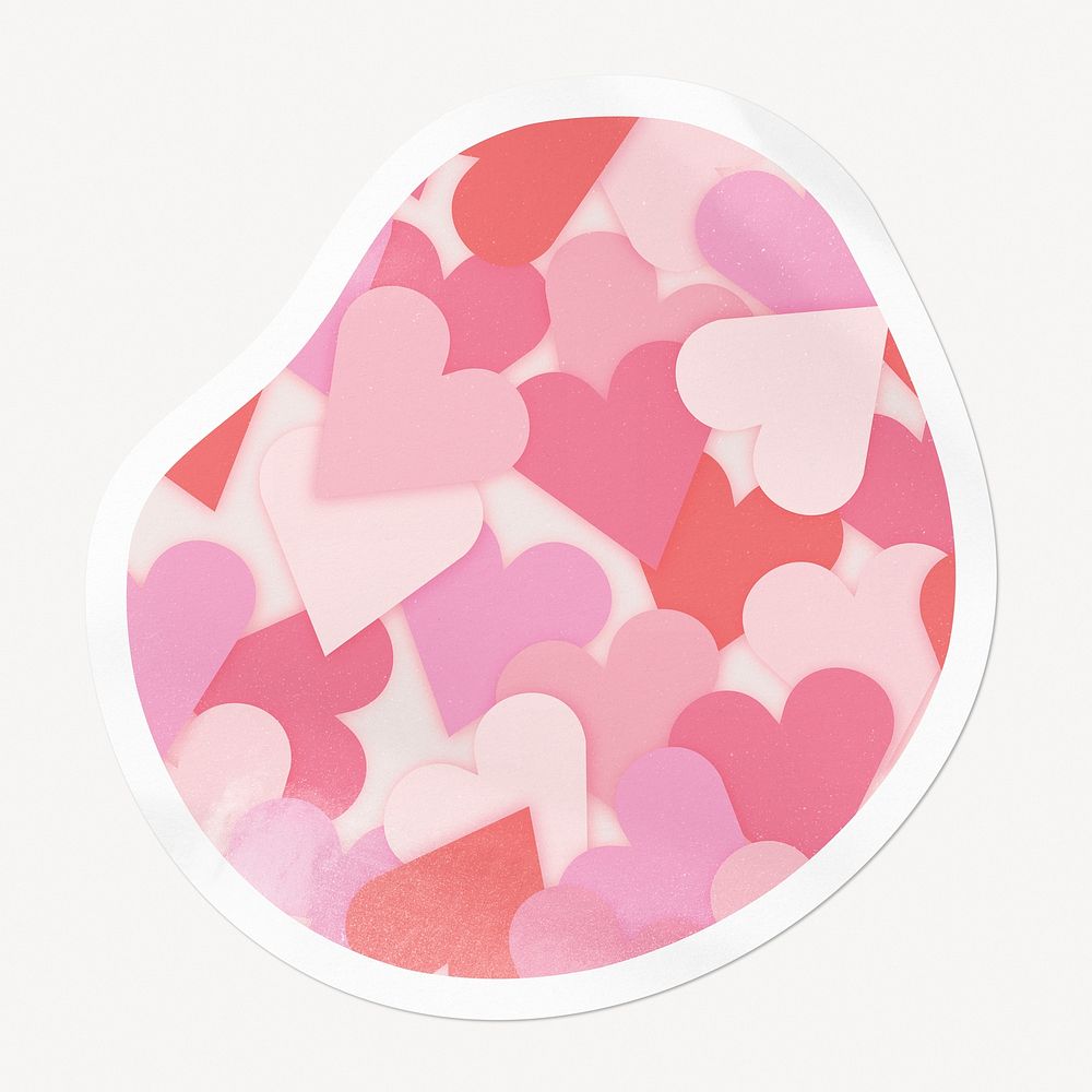 Pink heart pattern badge, abstract shape isolated image