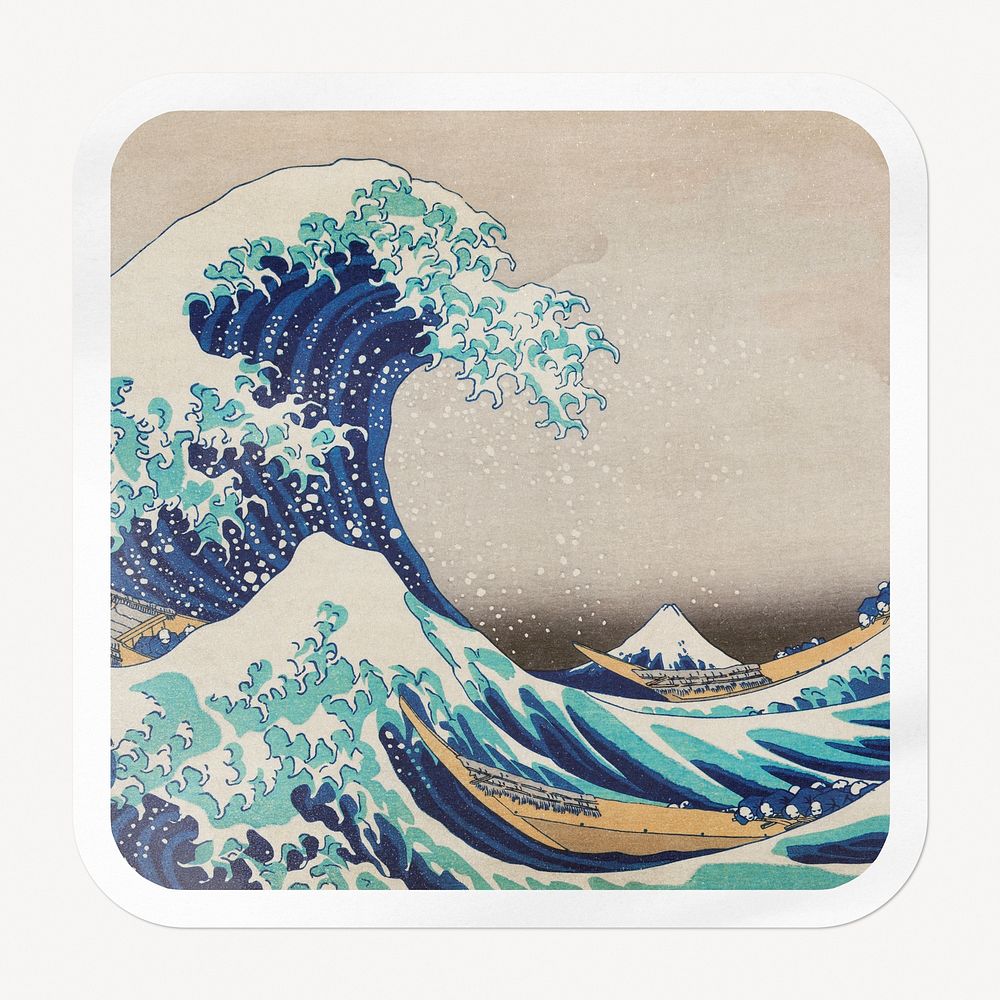 The Great Wave off Kanagawa square badge, famous painting, remixed by rawpixel