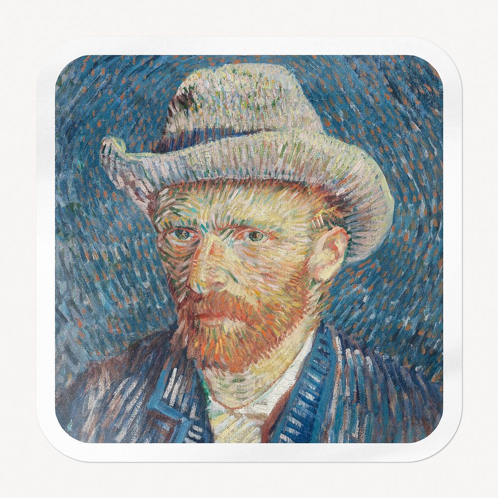 Van Gogh's Self-Portrait square badge, famous painting, remixed by rawpixel