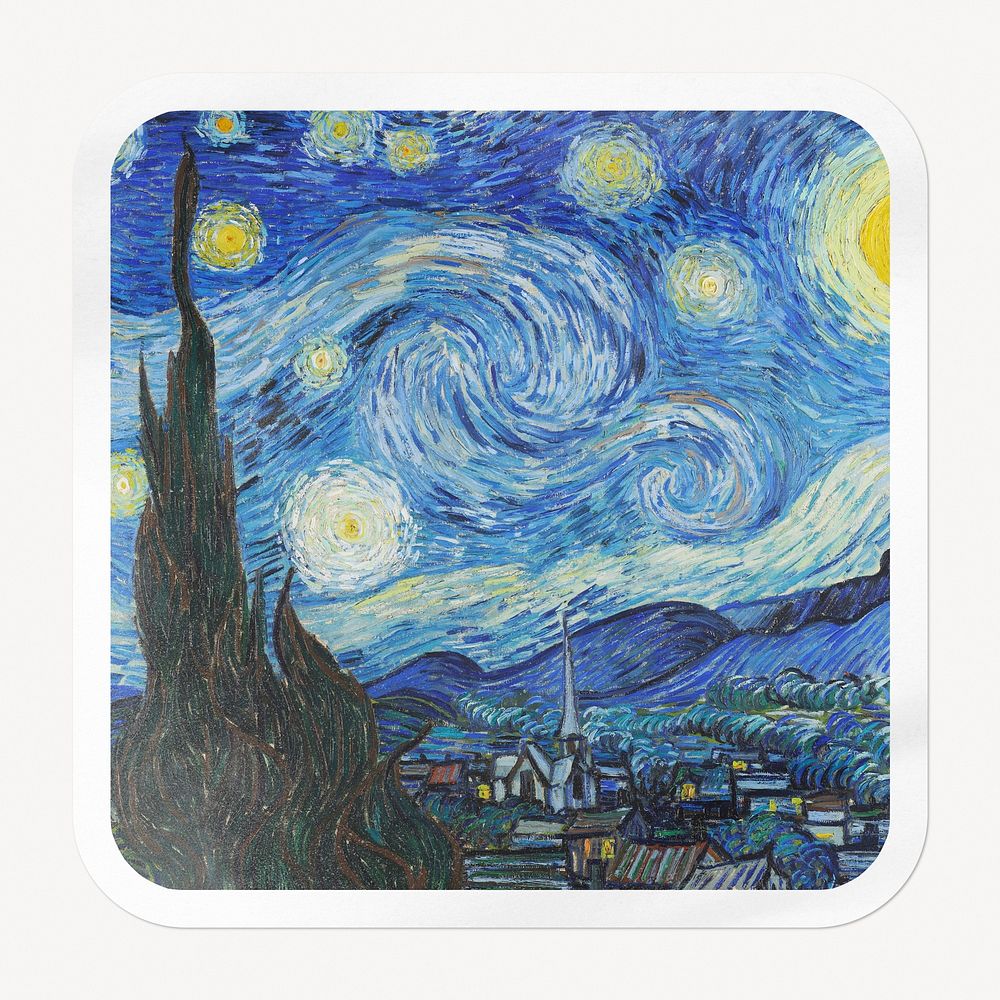 The Starry Night square badge, famous painting, remixed by rawpixel