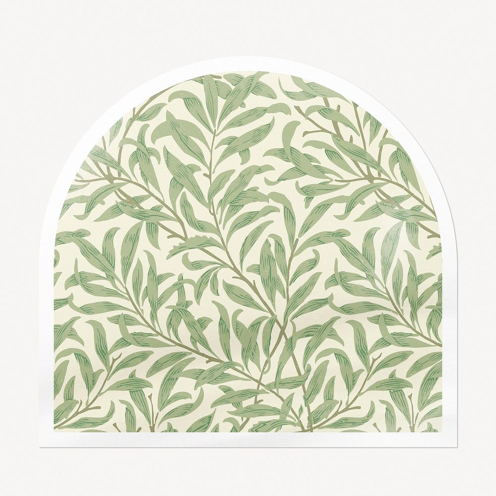 William Morris leaf pattern arc badge, famous painting, remixed by rawpixel