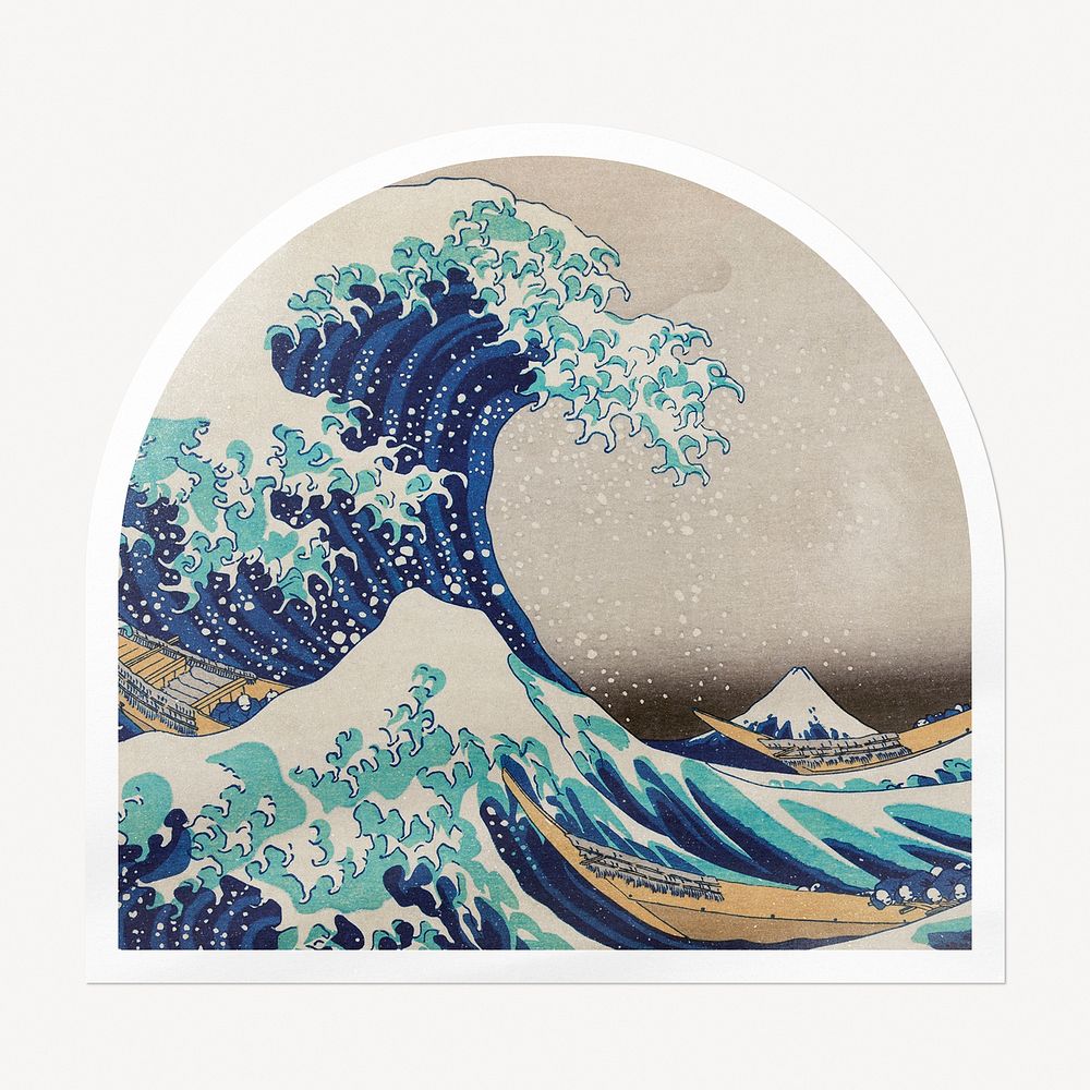 The Great Wave off Kanagawa arc badge, famous painting, remixed by rawpixel