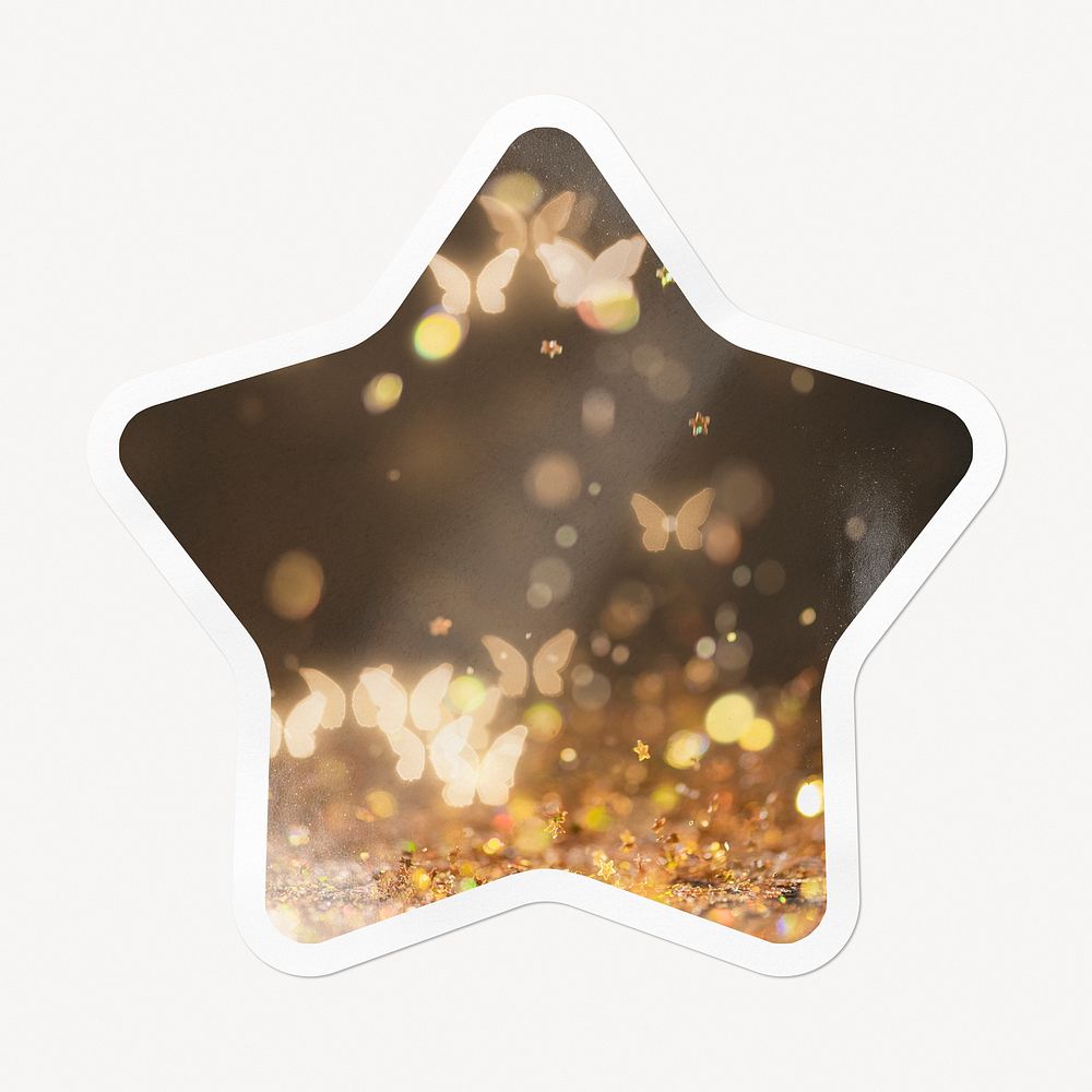 Butterfly bokeh star badge, aesthetic lights isolated image